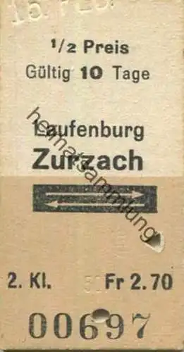 Schweiz - Laufenburg - Zurzach retour 1/2 Preis - Fahrkarte