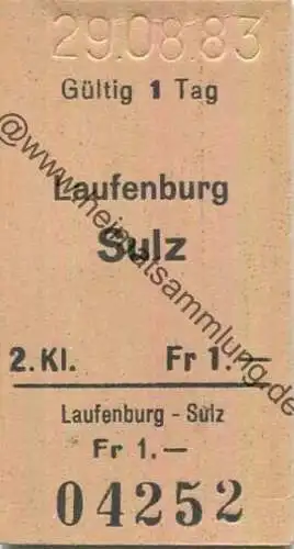 Schweiz - Laufenburg Sulz einfach - Fahrkarte 1983