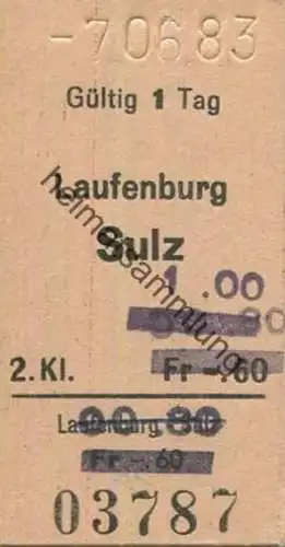 Schweiz - Laufenburg Sulz einfach - Fahrkarte 1983 - Überdruck .-60 .-80 1.00