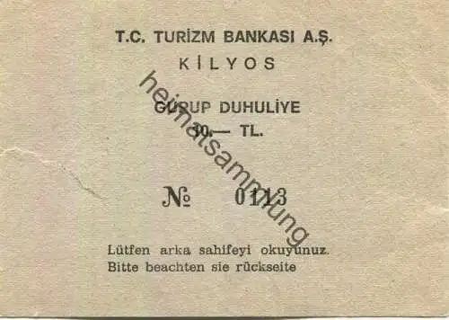 Türkei - Kilyos - T. C. Turizm Bankasi A. S. - Gurup Duhuliye - Gruppenanmeldung