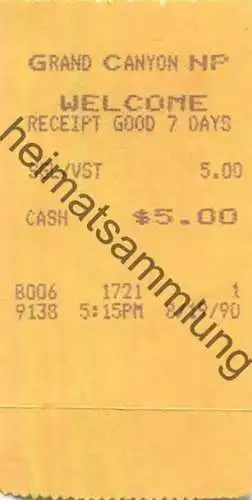USA - Grand Canyon National Park - Eintritskarte Ticket