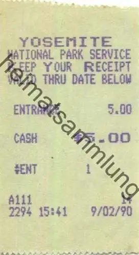 USA - Yosemite National Park - Eintrittskarte Ticket