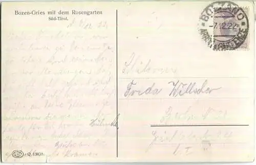 Bozen-Gries mit dem Rosengarten - Verlag Joh. F. Amonn Bozen