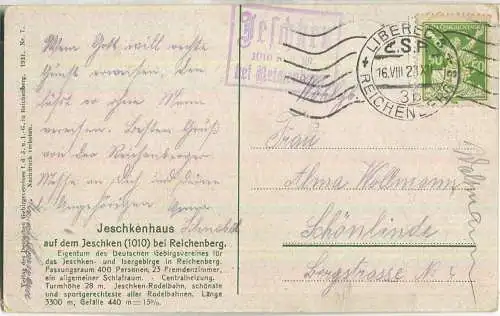 Jeschkenhaus auf dem Jeschken - Jested - Verlag des Deutschen Gebirgsvereins Reichenberg