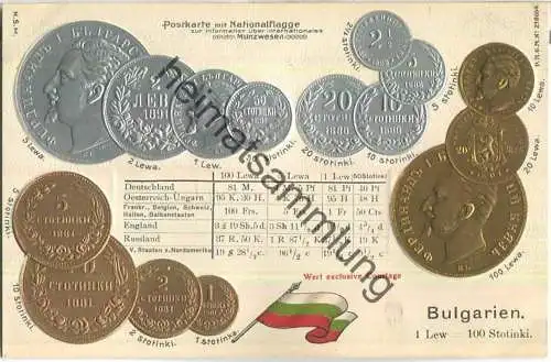 Münzkarte - Nationalflagge - Bulgarien - Prägedruck - Verlag H. S. M.