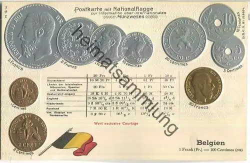 Münzkarte - Nationalflagge - Belgien - Prägedruck - Verlag H. S. M.