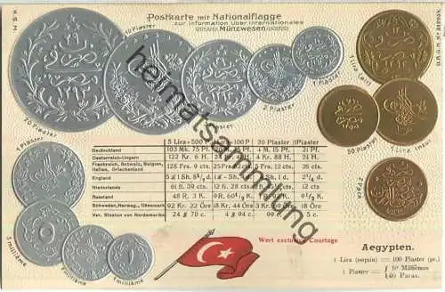 Münzkarte - Nationalflagge - Ägypten - Prägedruck - Verlag H. S. M.