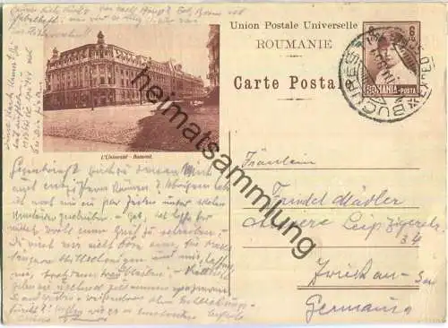 Ganzsache - Bucarest - L'Universite