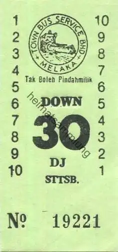 Malaysia - Melaka - Town Bus Service - Fahrschein