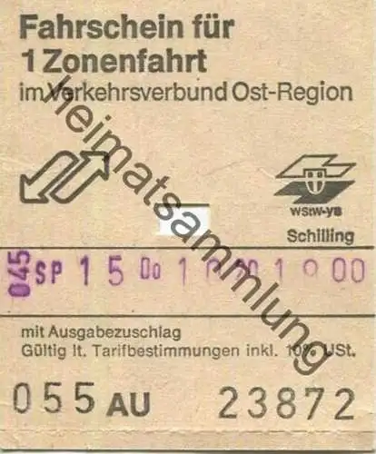 Österreich - Wien - Fahrschein für 1 Zonenfahrt im Verkehrsverbund Ost-Region - Schilling 9,00