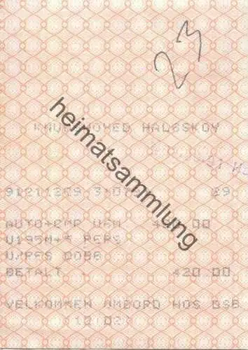Dänemark - Autofähre Knudshoyed Halsskoy - Fahrkarte 1991