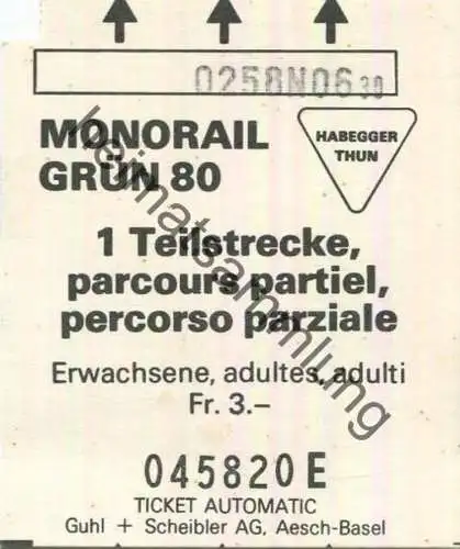 Schweiz - Basel - Monorail Grün 80 - 1 Teilstrecke - Fahrkarte