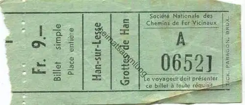 Belgien -  Société Nationale des Chemins de Fer Vicinaux (SNCV) - Fahrschein