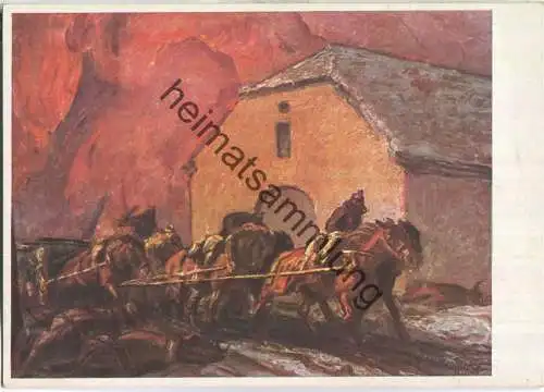 Artillerie fährt durch ein brennendes Dorf - Künstler-Hilfswerk 1937 - Prof. Ludwig Dettmann Berlin - Bild 45/VIII