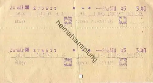 Schweiz - PTT Fahrschein - von Heiden nach 45 - Fahrkarte 1988