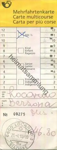 Schweiz - PTT - Mehrfahrtenkarte - Locarno Berzona - Fahrkarte 1993