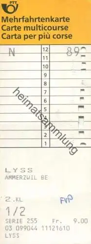 Schweiz - PTT - Mehrfahrtenkarte - Lyss Ammerzwil BE - Fahrkarte 2. Kl.
