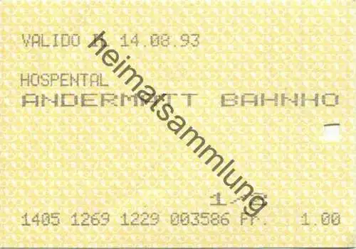Schweiz - Postauto 1993 - Hospental Andermatt Bahnhof - Fahrschein 1/2 Preis