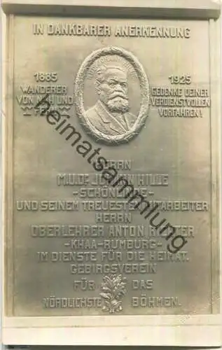 Schönlinde - Krasna Lipa - Gedenktafel bei der Touristenbrücke - Johann Hille und Anton Richter - Gebirgsverein