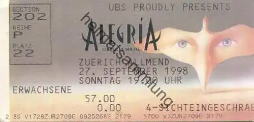 Schweiz - Zürich Allmend - Algeria (Cirque du Soleil) - Eintrittskarte 1998