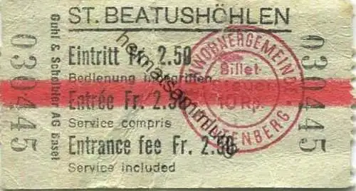 Schweiz - Beatenberg - St. Beatushöhlen - Eintrittskarte