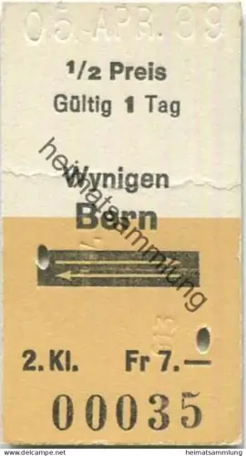 Schweiz - Wynigen Bern retour - Fahrkarte 1/2 Preis 1989