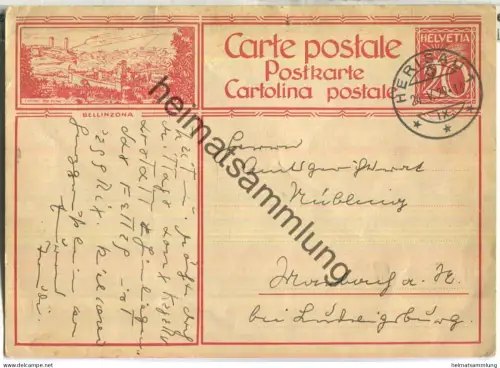 Bellinzona - Bildpostkarte - Ganzsache - gelaufen 1929