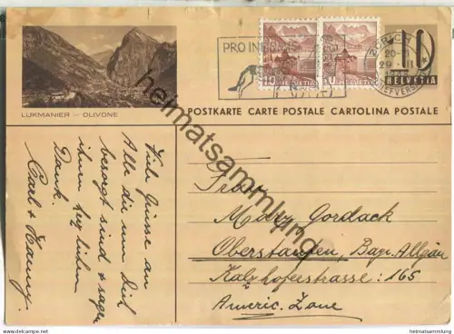 Lukmanier - Olivone - Bildpostkarte - Ganzsache - gelaufen 1948