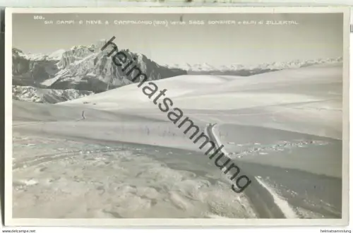 Sui Campi di Neve a Campolongo verso Sass Songher e Alpi di Zillertal - Foto-Ansichtskarte - Hüttenstempel - 20er Jahre