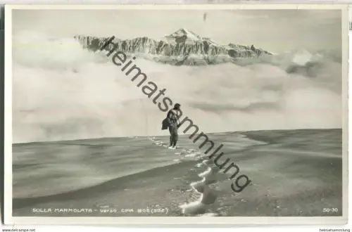 Sulla Marmolata verso Cima Boe - Foto-Ansichtskarte - Hüttenstempel - Editore Ghedina Cortina d' Ampezzo 20er Jahre