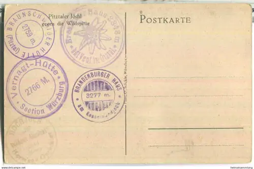 Wildspitze - Pitztaler Jöchl - Hüttenstempel - Verlag O. Stöckle München