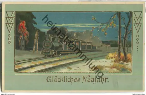 Fahrt ins neue Jahr - Eisenbahn - Prägedruck - Verlag M. S. i. B. 15180