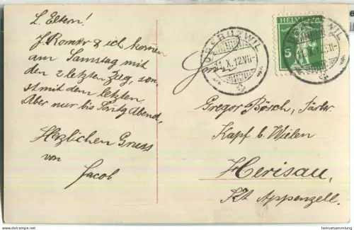 Junge auf der Leiter - coloriert - Prägedruck