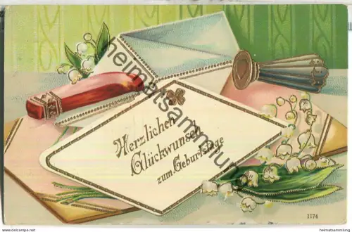 Geburtstag - Maiglöckchen - Goldprägedruck