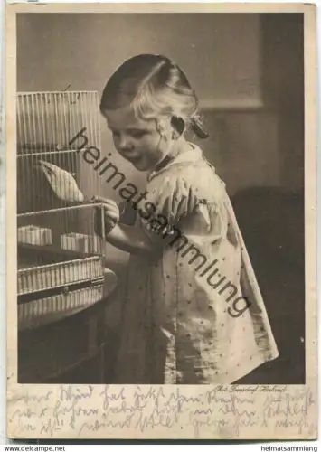 Mädchen mit Vogel im Käfig - Zu Gunsten des Deutschen Frauenwerks - Reichmütterdienst - Phot. Frensdorf-Hoeland