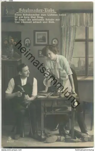 Schuhmacher - Liebe - coloriert - Verlag L. J. S. F. F. Nr. 3122/1 - Rückseite beschrieben ca. 1910