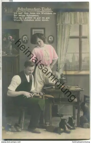 Schuhmacher - Liebe - coloriert - Verlag L. J. S. F. F. Nr. 3122/3 - Rückseite beschrieben ca. 1910