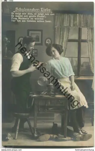 Schuhmacher - Liebe - coloriert - Verlag L. J. S. F. F. Nr. 3122/4 - Rückseite beschrieben ca. 1910