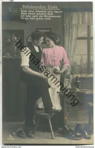 Schuhmacher - Liebe - coloriert - Verlag L. J. S. F. F. Nr. 3122/5 - Rückseite beschrieben ca. 1910