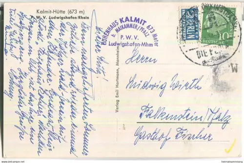 Kalmit Hütte - Ludwigshafener Hütte - Foto-Ansichtskarte - P. W. V. Ludwigshafen - Verlag Emil Hartmann Mannheim