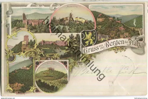 Gruss aus den Bergen der Pfalz - Limburg - Maxburg - Trifels - Hardenburg - Verlag J. Rheinberger Dürkheim