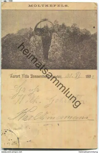 Moltkefels - Kurort Villa Donnersberg - kleine Lithographie rückseitig