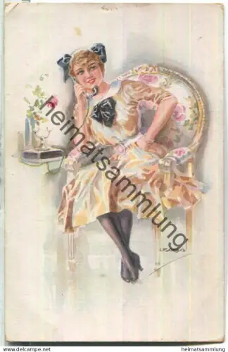 Frau am Telefon signiert Usasal - Verlag Erkal No. 323/4 - Feldpost