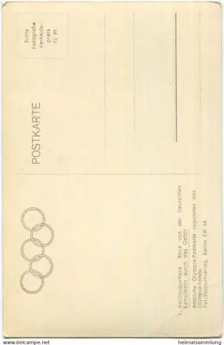 Berlin - Reichssportfeld - Blick von der Deutschen Kampfbahn durch das Osttor 1936 - Foto-AK - Amtliche Olympiapostkarte