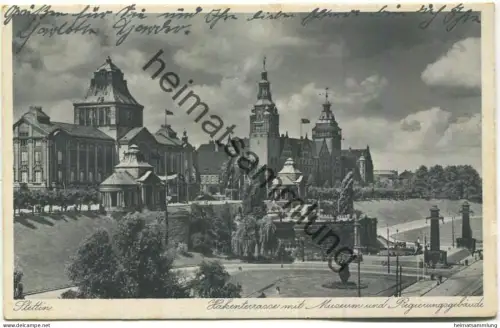 Stettin - Hakenterrasse mit Museum und Regierungsgebäude - Verlag Hans Andres Hamburg - gel. 1937