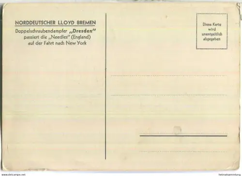 Norddeutscher Lloyd Bremen - Doppelschraubendampfer Dresden passiert die Needles auf der Fahrt nach New York