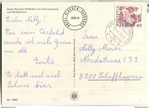 Hotel Klausen-Passhöhe mit Claridenstock und Scheerhorn - Postauto - Verlag Rud Suter AG Oberrieden