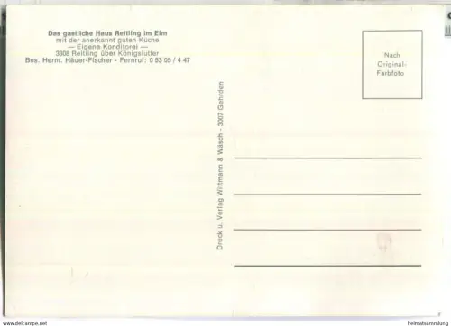 Restaurant Haus Reitling im Elm - Besitzer Herm. Häuser-Fischer - Verlag Wittmann & Wäsch Gehrden