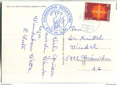 Blick vom Oberen Schafberg - Segantini-Hütte - Verlag Foto-Flury Pontresina