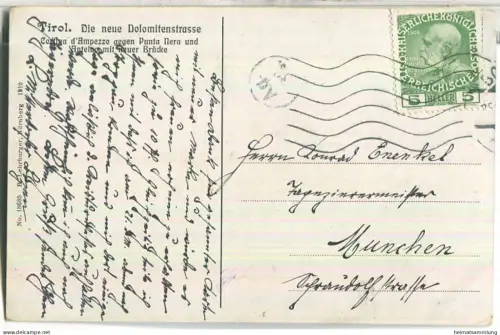 Cortina d' Ampezzo gegen Punta Nera und Antelao mit neuer Brücke - Verlag B. Lehrburger Nürnberg 1910